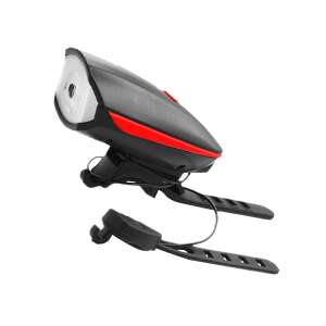 Bicycle headlight with horn, 250 lumens, rechargeable, aluminum, black and red - Bicycle Light