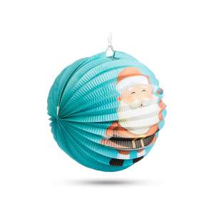 Blue paper Christmas lantern with Santa Claus design, 25 cm diameter - Christmas tree ornament