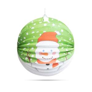 Lampion de hârtie de Crăciun cu model de om de zăpadă, diametru 25 cm, verde și alb, decorațiune agățată - Decorațiuni pentru pomul de Crăciun