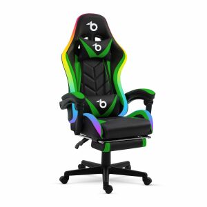 RGB Gaming Chair - Black and Green Ergonomic Gamer Chair with Lumbar and Headrest Support - Gaming Chair
