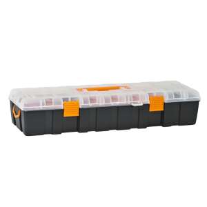 Black and orange plastic storage box with transparent lid, 460 x 170 x 90 mm - Toolbox and Bag
