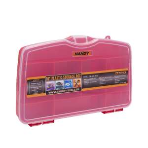 Handy 10" Plastic Storage Box with 12 compartments, red with clear lid - Tool & Part Organizer