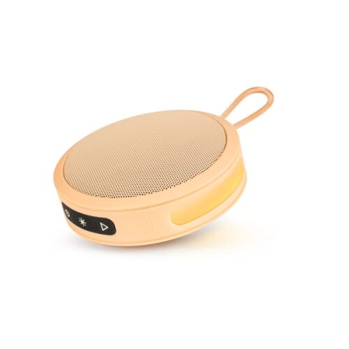 Angled view of Bigben Party Nano orange wireless speaker