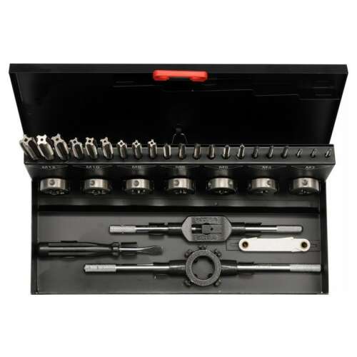 YATO 32 piece tap and die set, M3-M12 HSS, in a black case