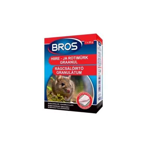 Bros Гранули за борба с гризачи 140g, аромат на царевица, 7 x 20g торбички, безопасни за деца и домашни любимци