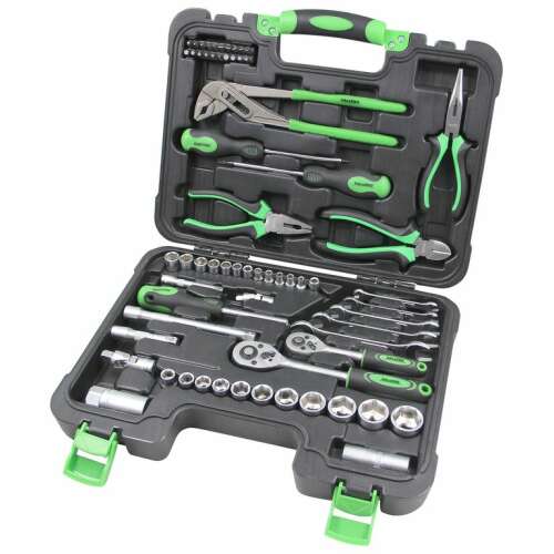 ISKRA ERO 65-piece tool set, HTWR-65, with sockets, wrenches, pliers, screwdrivers, and more, in a carrying case