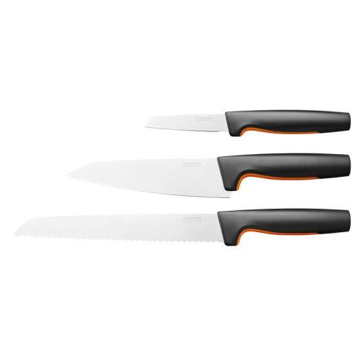 Комплект ножове Fiskars Functional Form 3 части, включва нож за хляб, нож за готвене и нож за белене