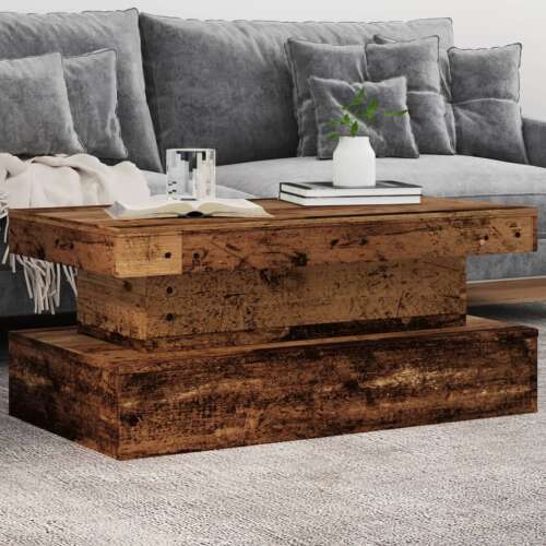 vidaXL antik fa színű dohányzóasztal LED-lámpákkal, 90x50x40 cm - Dohányzóasztal
