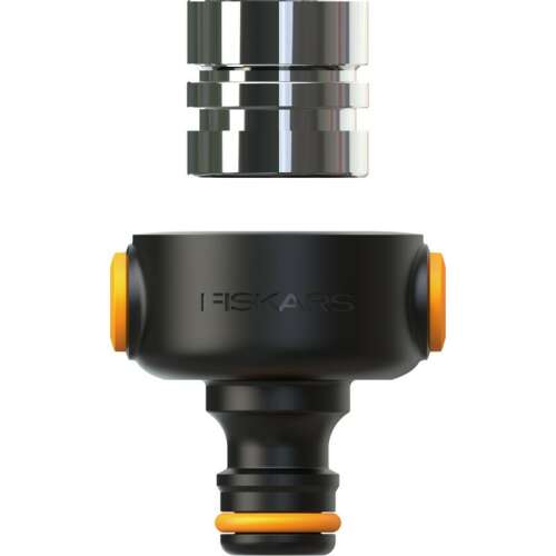Conector pentru robinet interior Fiskars, M22x1/M24x1, negru și argintiu, pentru conectarea unui furtun la un robinet interior
