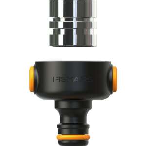 Fiskars Indoor Tap Connector, M22x1/M24x1, black and silver, for connecting a hose to an indoor tap - Connector and Accessory