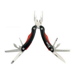 YATO multi-tool unfolded, showing all 9 functions, black and red handles - Yato