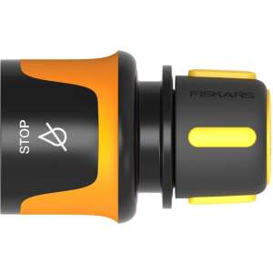 Fiskars 9 mm (3/8) STOP бързосвързващ елемент за маркуч, черен и оранжев с жълти акценти - Fiskars