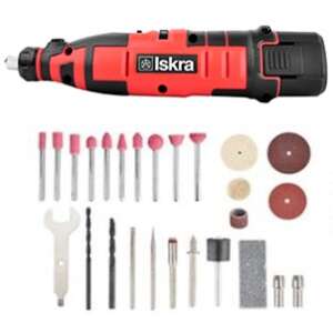 ISKRA ML-MD01-120 cordless rotary tool with accessories, 12V Li-ion battery, 0-22,000 RPM, 3.2mm chuck, great for DIY projects, crafts, and more - Tool