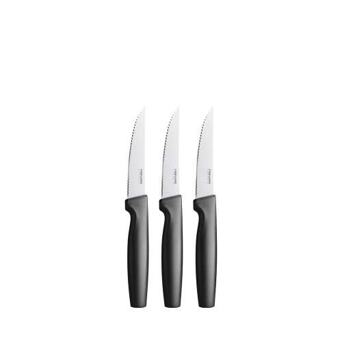 Fiskars Functional Form Steakmesser, 3er Set, schwarze Griffe, Klingen aus rostfreiem Stahl