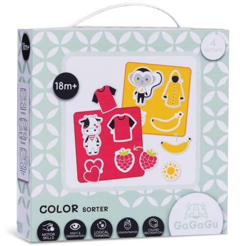 GaGaGu Color Sorter, educational toy for toddlers, 4 boards with colorful animals, fruits and shapes, 18 months+