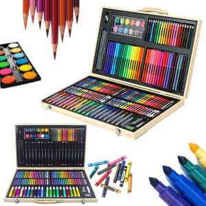 Set de artă și pictură Pepita XXL în valiză din lemn 180 de piese, inclusiv creioane colorate, markere, creioane, pasteluri, acuarele și multe altele - Nonbrand