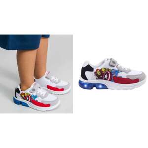 Adidași Marvel Avengers cu lumini LED pentru copii, albi cu accente roșii și albastre, cu Iron Man, Captain America și Hulk - Pantofi pentru copii