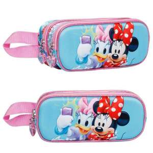 DISNEY Minnie Mouse și Daisy Duck 2-tier trusa de creioane cu fermoar, albastru și roz, cu Minnie și Daisy făcând o poză selfie - Penare