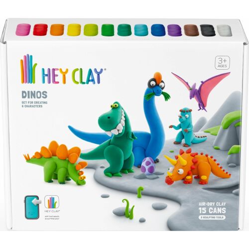Hey Clay Dinos gyurmakészlet - 15 tégely levegőn száradó gyurma gyerekeknek