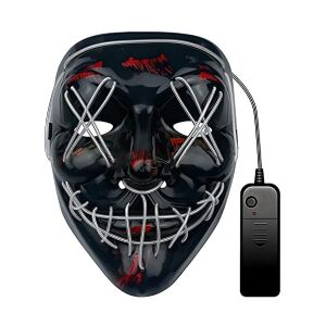 Mască LED luminoasă pentru Halloween, neagră cu lumină albă și controler - Decorațiuni de Halloween