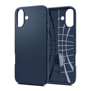 Spigen Liquid Air tok Apple iPhone 16 Plus-hoz, Sötétkék, Ütésálló, Légpárnás Sarok, Gyémántmintás - Spigen