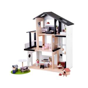 Nowoczesny drewniany domek dla lalek w stylu loft z meblami i akcesoriami - Domek dla lalek