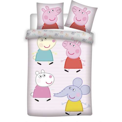 Peppa Pig kids bedding set, 100x135cm duvet cover and 40x60cm pillowcase, pink and white striped design with Peppa Pig characters