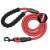 Red dog leash with handle and reflective stripes, close-up of the reflective stripes
