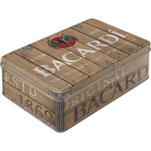 Bacardi Wood Barrel Logo Storage Box, metal tin box with Bacardi logo, perfect for storing kitchen items - Kitchen Storage Container