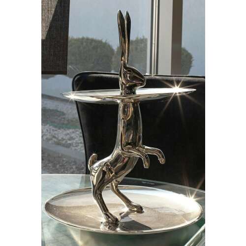 KARE BUNNY ezüst tálaló állvány, kétszintes, nyuszi design, süteményekhez, kekszekhez, nassolnivalókhoz, partihoz, asztaldísznek