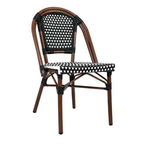 CAFE PARIS barna rattan szék fekete-fehér kockás üléssel - Kerti szék