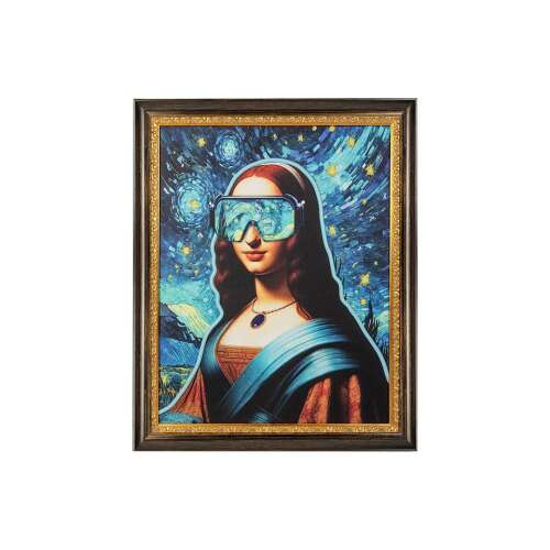 Neon Lisa keretezett fali dekoráció, 80x100 cm, modern Mona Lisa festmény - Dekoráció