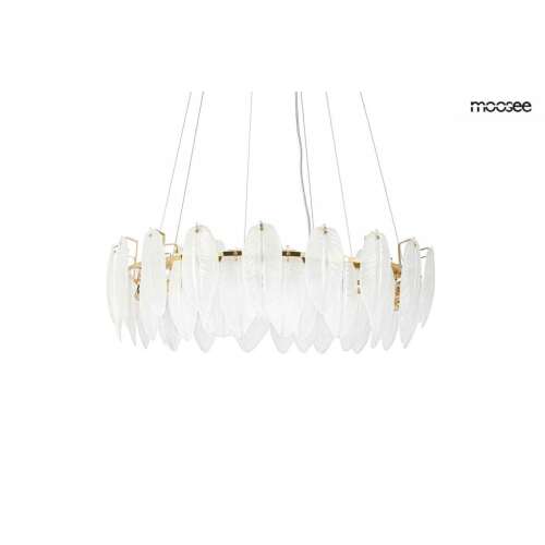 MOOSEE ROCH 60 arany levél függőlámpa, modern design, elegáns, fehér üveg árnyékolók, arany keret