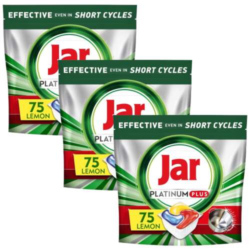 Jar Platinum Plus All-in-One Таблетки за Миялна Машина, Лимон, 75 броя, 3 опаковки