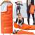 Springos® Cs0120 Turista hálózsák, orange sleeping bag with gray lining, shown in a collage with usage examples