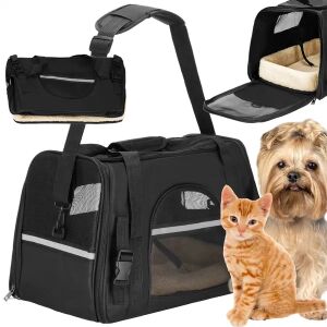 Springos black pet carrier bag with cat and dog, multiple views - Pet Carrier, Car Travel Box