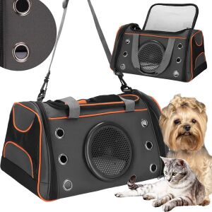 Springos Pa0233 gray and orange pet carrier bag with shoulder strap, cat and dog - Pet Carrier, Car Travel Box