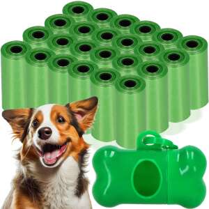 Saci pentru deșeuri de câine Springos® cu dozator, 24 role, verde - Springos