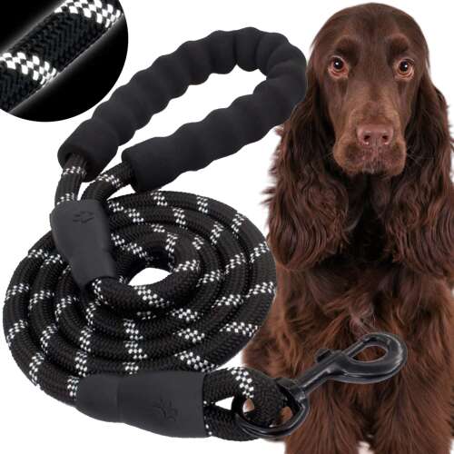Springos® black and white reflective rope dog leash for large dogs, 3 meters long