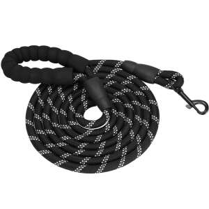 Black and white rope dog leash with padded handle - Pet Care