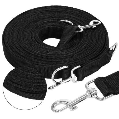 Springos® black nylon dog leash with metal hardware, 10 meter long, for large dogs