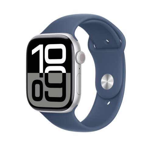 Син силиконов каиш за Apple Watch 46 mm серия 10 и Apple Watch SE 44 mm, размер M/L
