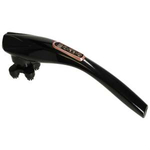 Black electric massage gun, with digital display and control buttons, angled view - Mini manual massager