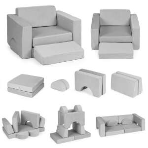 ECOTOYS Moduláris gyermek kanapé, szürke, 8 db, Kollázs a különböző konfigurációkról - Babafotel