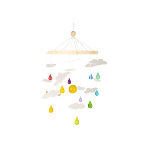 Kiságyforgó - Szivárvány, teljes nézet a mobilról színes esőcseppekkel és felhőkkel