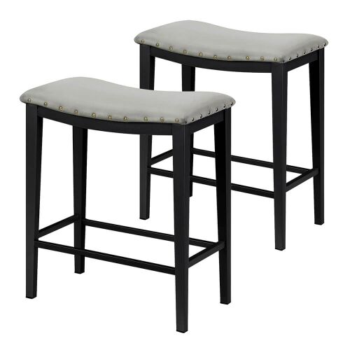 Timeless Tools set of 2 grey upholstered bar stools