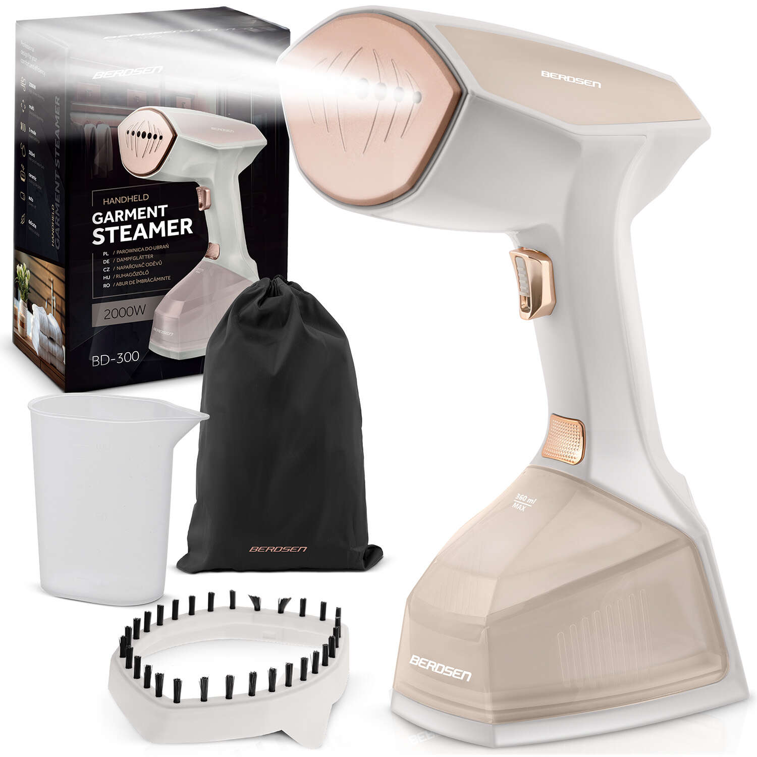 Berdsen Wäschedampfer 2000W - Weiß, Rosa 