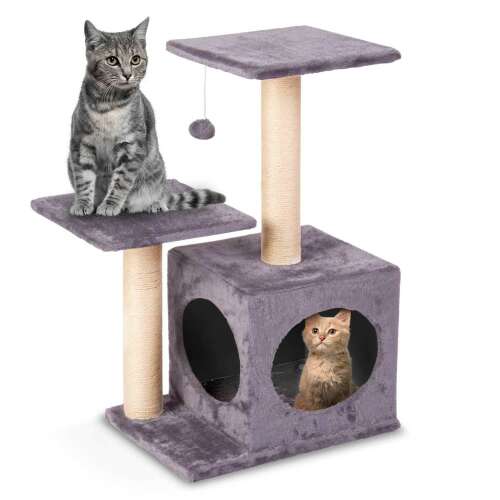 Pethaus cat tree with scratching post, two platforms, and a house, gray