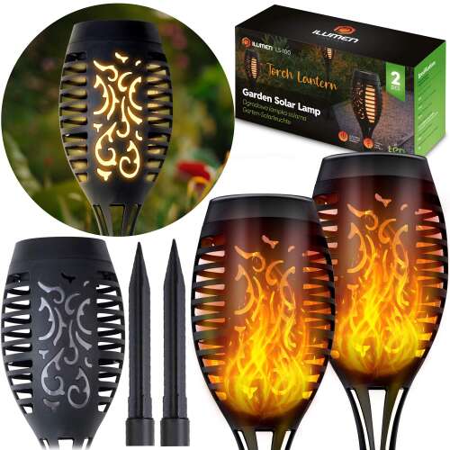 Illumen LS-100 solar torch lights, 2 pack, garden decor, flame effect, outdoor lighting