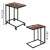 Springos® side table with black metal frame and brown wood top on wheels, dimensions